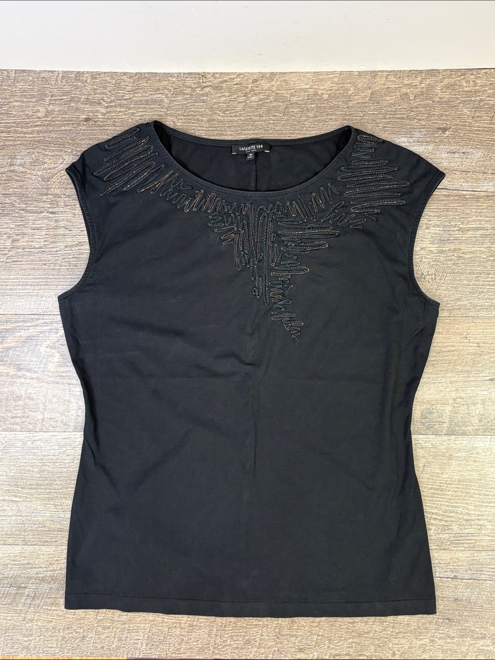 Lafayette 148 New York Black Embellished Stretch Cotton Top Size M